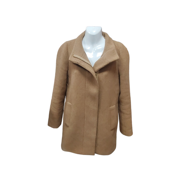 J. Crew Merchantile Tan Winter Wool Coat zip up Size 2 womens - Picture 1 of 5